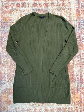 Love Ellie Olla Herringbone Knit Cardigan Olive Green Size Medium